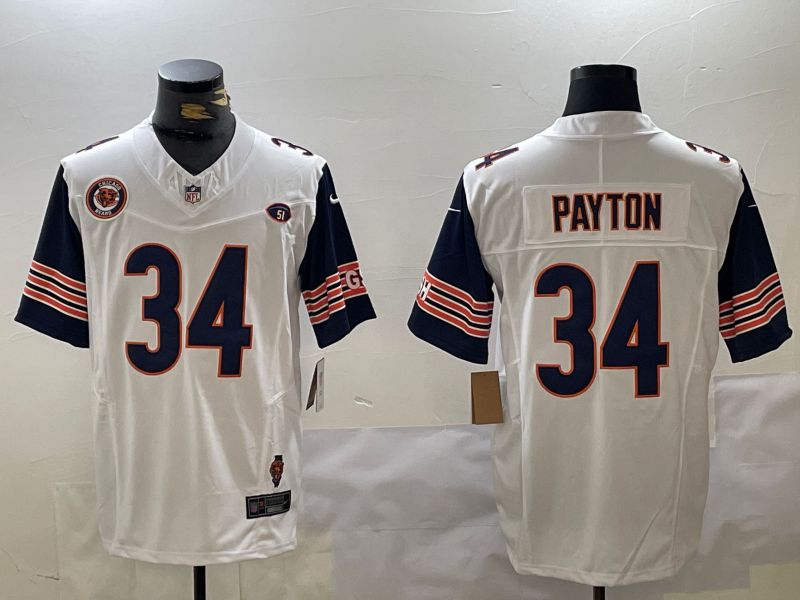 Men Chicago Bears 34 Payton White Retro three generations 2024 Nike Limited NFL Jersey